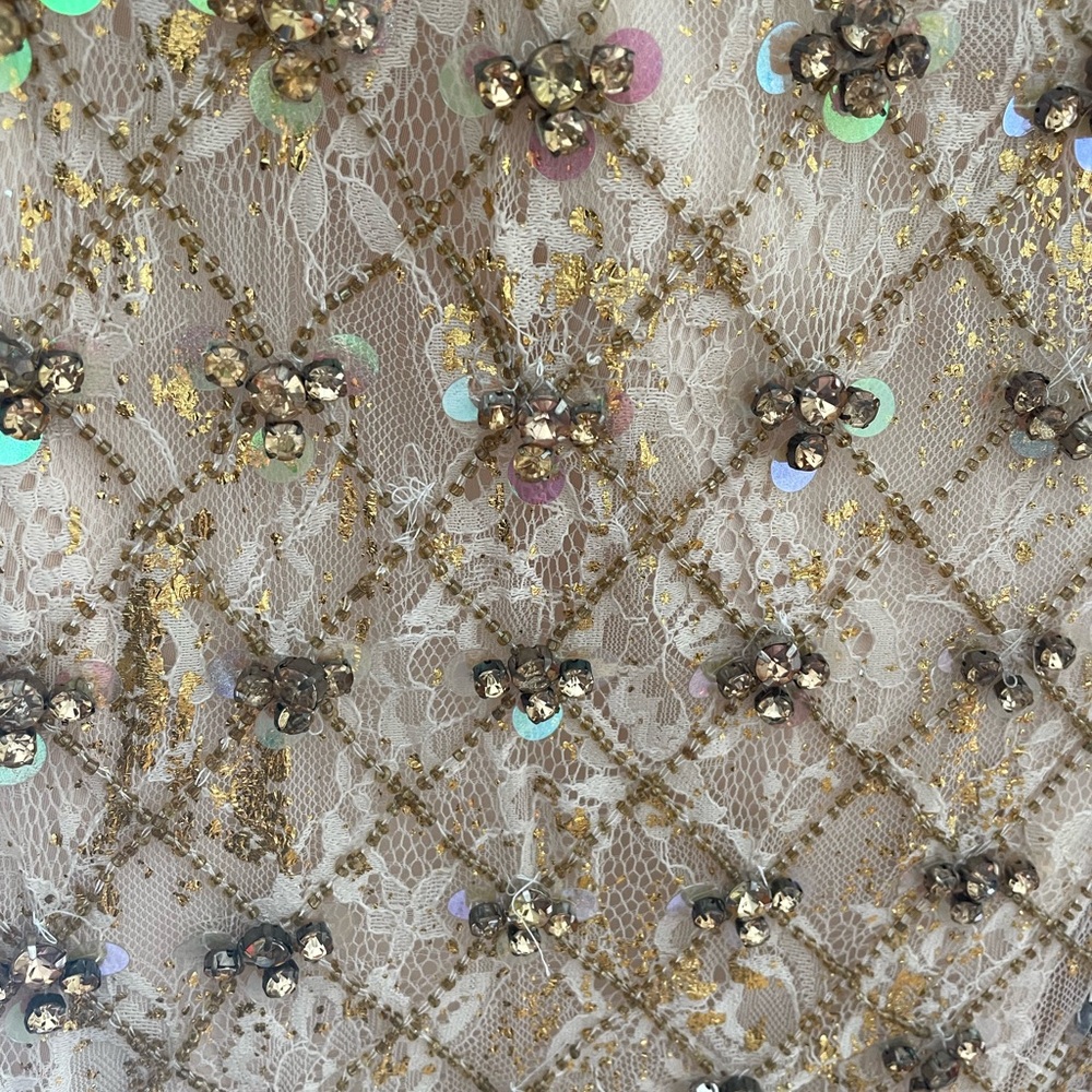 Anthropologie Gold-Beige Beaded V-Neck Midi Dress - Picture 7 of 12